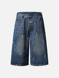 DAXUEN blue distressed paint-splatter denim shorts