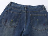 DAXUEN blue distressed paint-splatter denim shorts