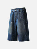 Paint-Splatter Distressed Denim Shorts