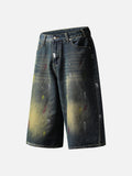 Paint-Splatter Distressed Denim Shorts