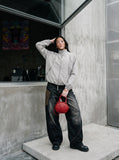 DAXUEN pale grey bomber jacket with zip pockets — model photo