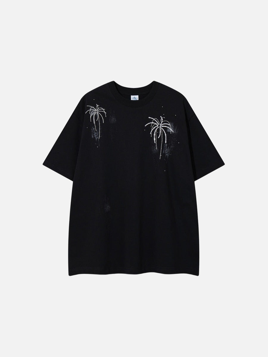 DAXUEN Oversized crew neck t-shirt with palm tree graphics