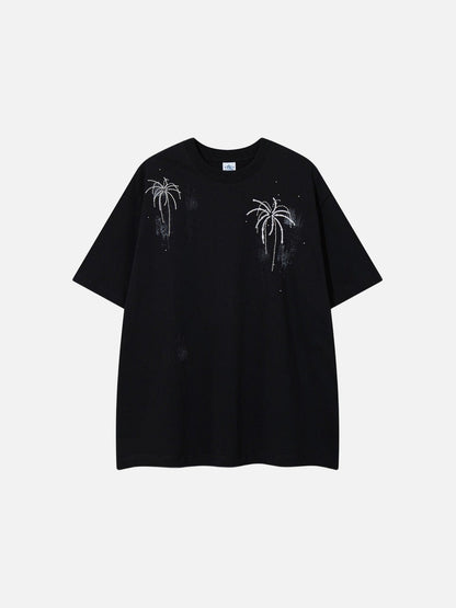 DAXUEN Oversized crew neck t-shirt with palm tree graphics