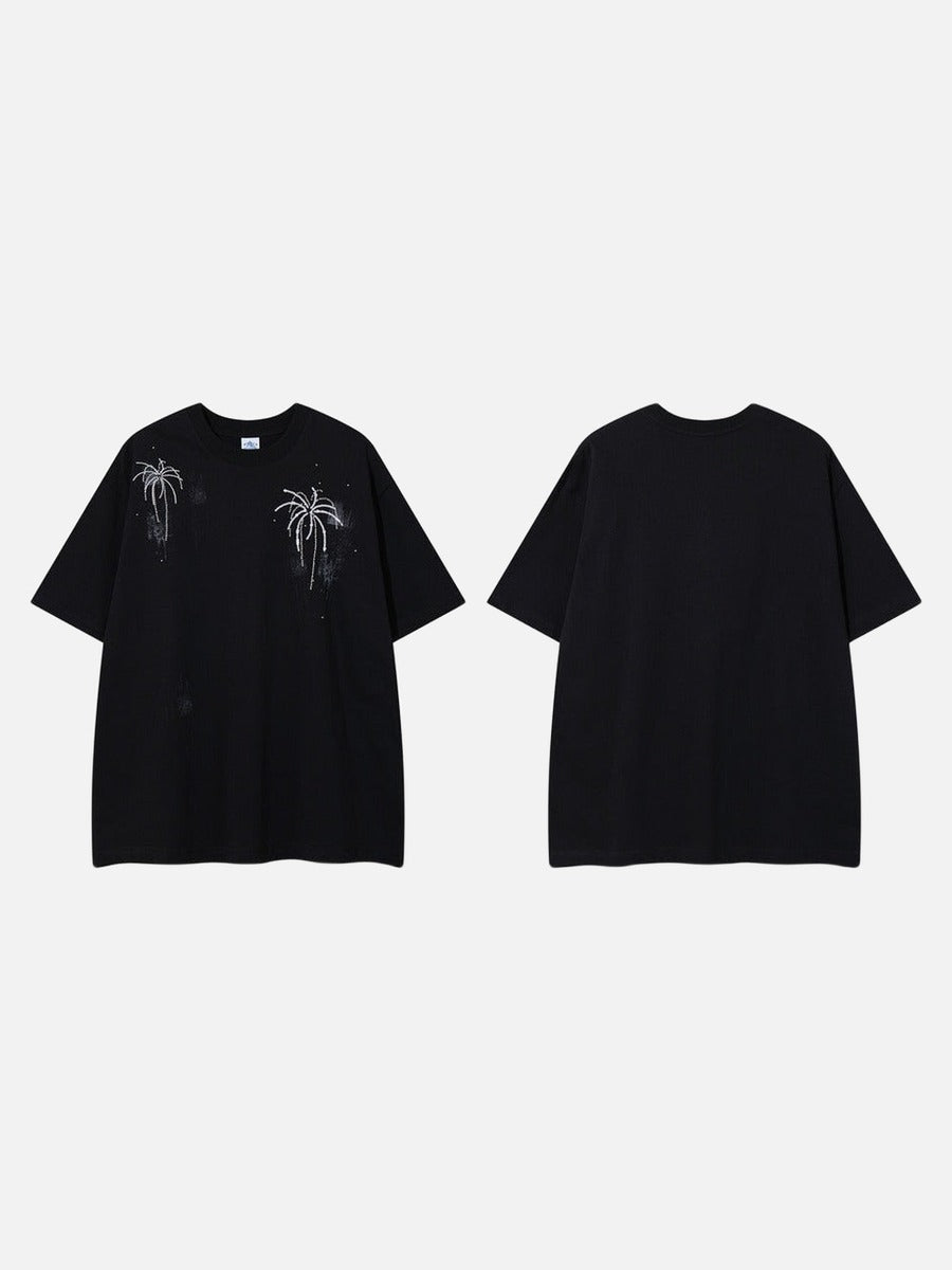 DAXUEN Oversized crew neck t-shirt with palm tree graphics