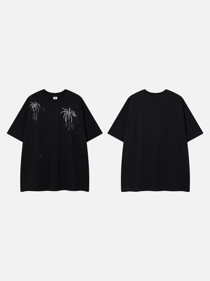 DAXUEN Oversized crew neck t-shirt with palm tree graphics