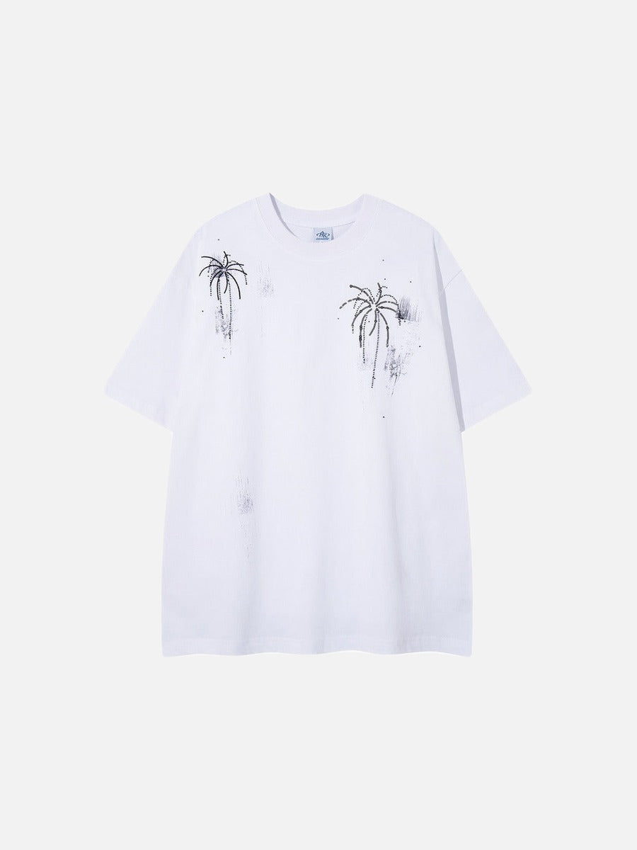 DAXUEN Oversized crew neck t-shirt with palm tree graphics
