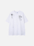 DAXUEN Oversized crew neck t-shirt with palm tree graphics