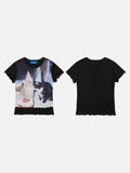 DAXUEN Black slim-fit short-sleeved T-shirt with cat print