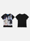 DAXUEN Black slim-fit short-sleeved T-shirt with cat print