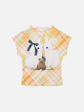 DAXUEN Women's pastel plaid rabbit graphic T-shirt