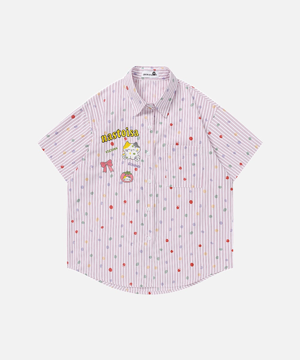 DAXUEN Pastel polka dot embroidered button-up shirt