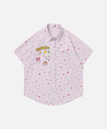 DAXUEN Pastel polka dot embroidered button-up shirt