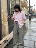DAXUEN Pastel polka dot embroidered button-up shirt — model photo