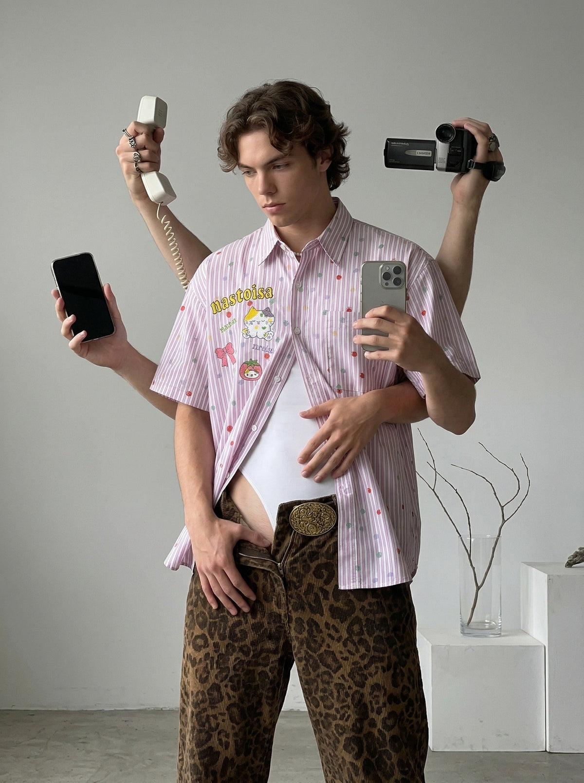 DAXUEN Pastel polka dot embroidered button-up shirt — model photo