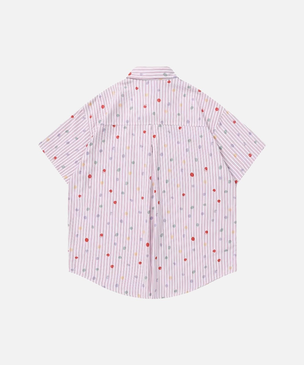 DAXUEN Pastel polka dot embroidered button-up shirt