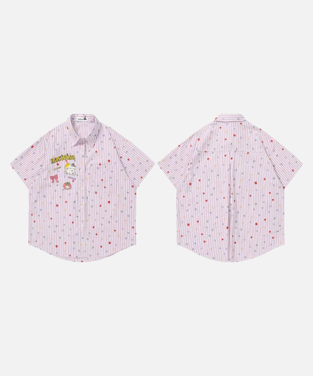 DAXUEN Pastel polka dot embroidered button-up shirt