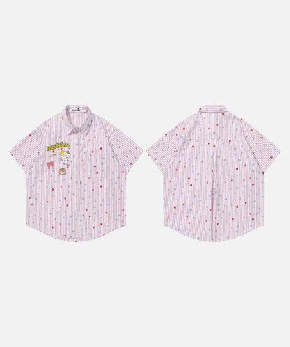 DAXUEN Pastel polka dot embroidered button-up shirt