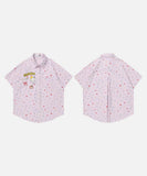 DAXUEN Pastel polka dot embroidered button-up shirt