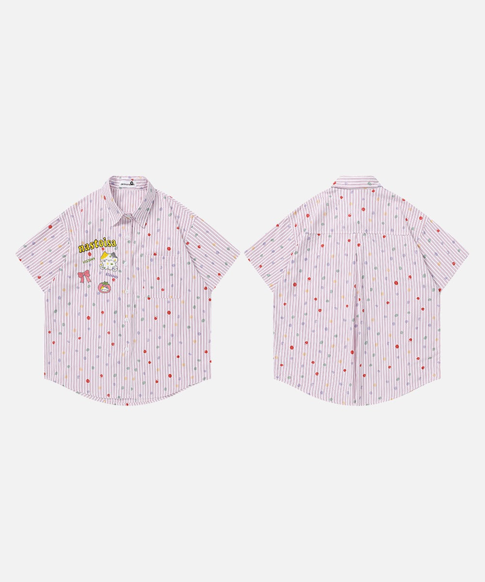 DAXUEN Pastel polka dot embroidered button-up shirt