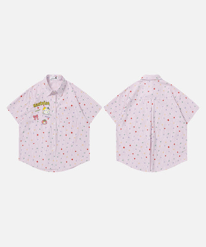 DAXUEN Pastel polka dot embroidered button-up shirt