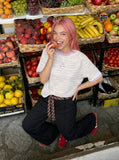 DAXUEN Pastel stripe graphic t-shirt with crew neck and short sleeves — model photo