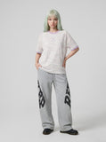 DAXUEN Pastel stripe graphic t-shirt with crew neck and short sleeves — model photo