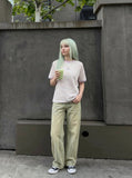 DAXUEN Pastel stripe graphic t-shirt with crew neck and short sleeves — model photo
