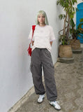 DAXUEN Pastel stripe graphic t-shirt with crew neck and short sleeves — model photo