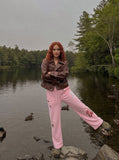 DAXUEN pastel pink and blue floral graphic wide-leg sweatpants — model photo