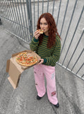 DAXUEN pastel pink and blue floral graphic wide-leg sweatpants — model photo