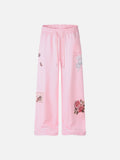 DAXUEN pastel pink and blue floral graphic wide-leg sweatpants