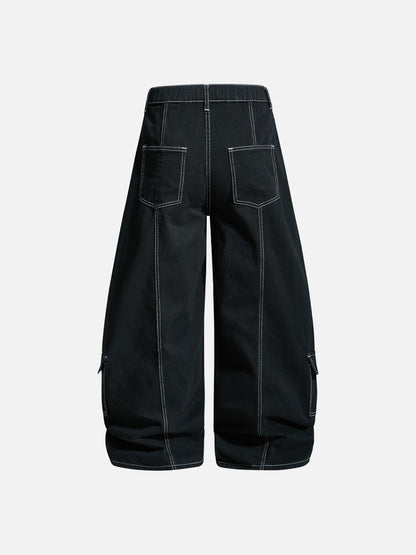DAXUEN Black wide leg cargo pants with colorful cat patches