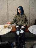 DAXUEN Black wide leg cargo pants with colorful cat patches — model photo