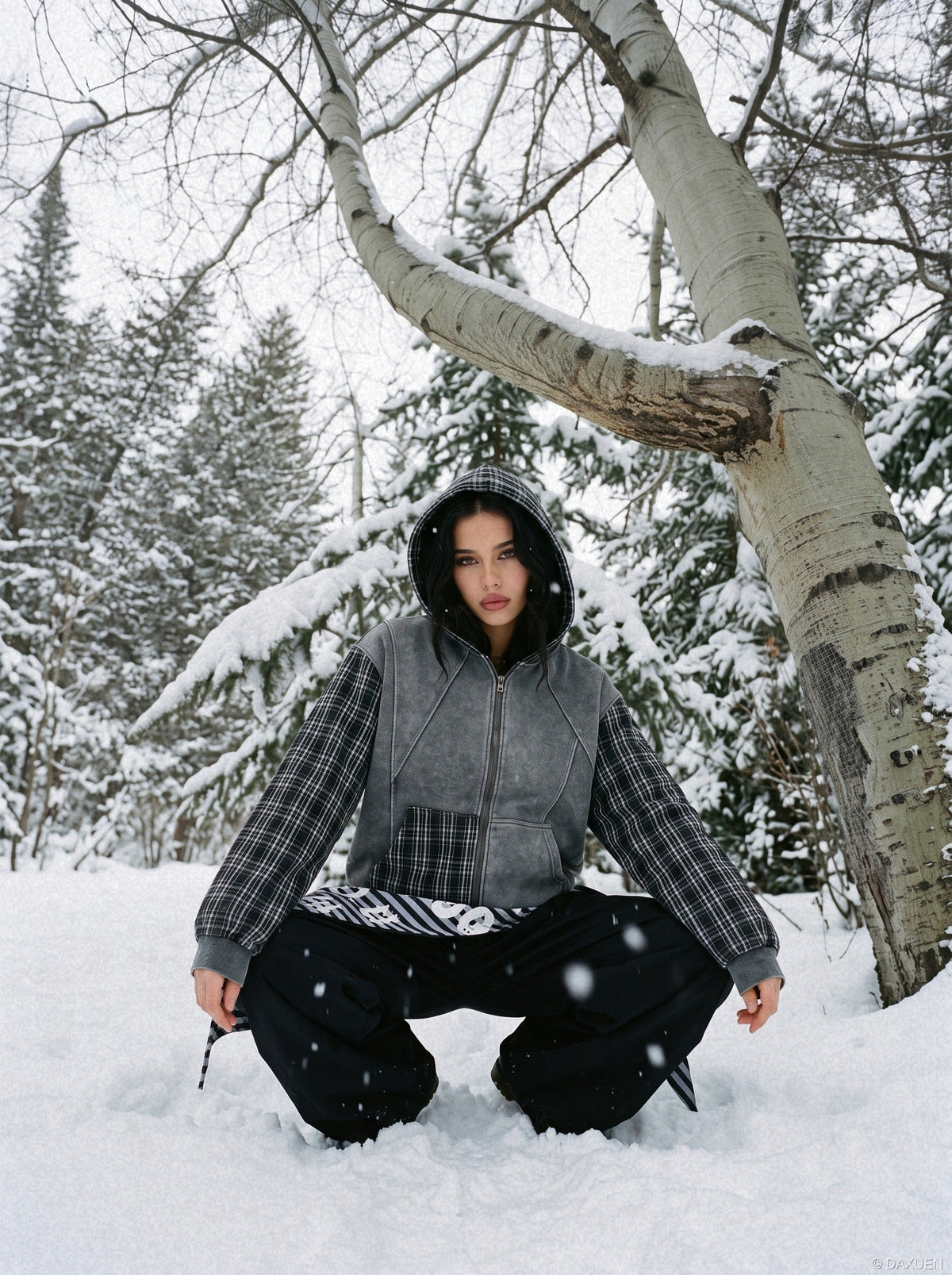Patchwork Acid-Wash Fleece Hoodie