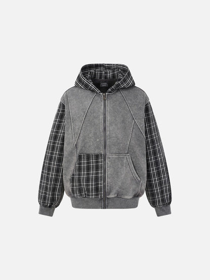 Patchwork Acid-Wash Fleece Hoodie