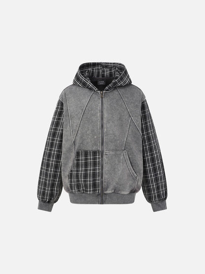 Patchwork Acid-Wash Fleece Hoodie