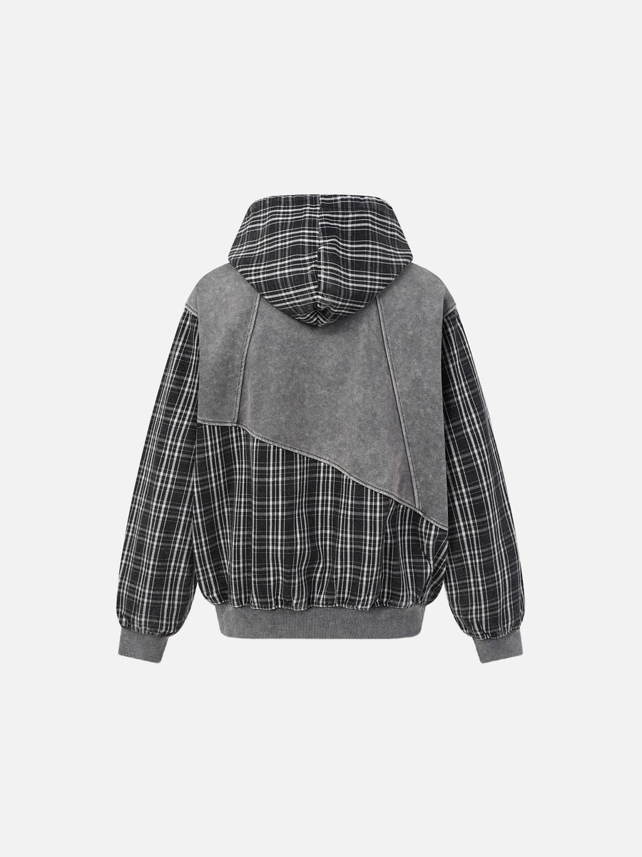 Patchwork Acid-Wash Fleece Hoodie