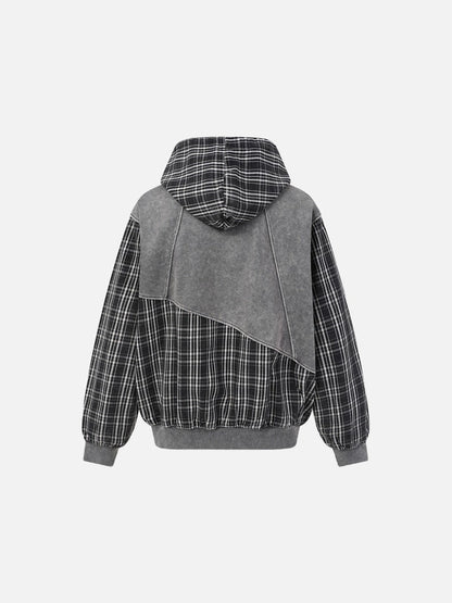 Patchwork Acid-Wash Fleece Hoodie