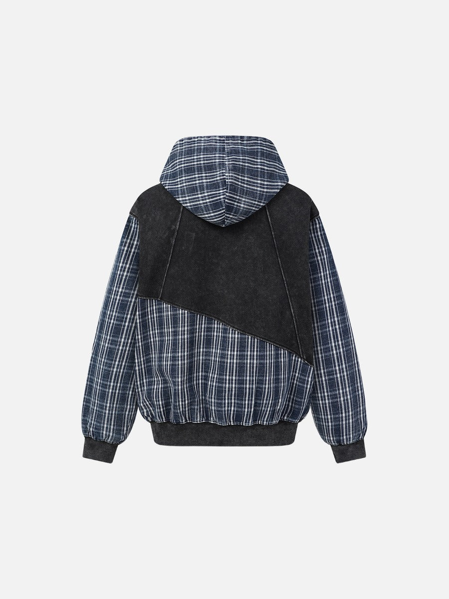 Patchwork Acid-Wash Fleece Hoodie