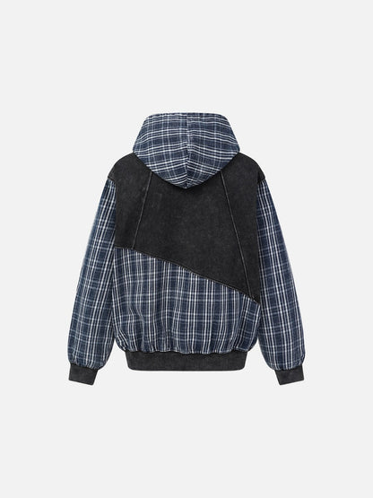 Patchwork Acid-Wash Fleece Hoodie