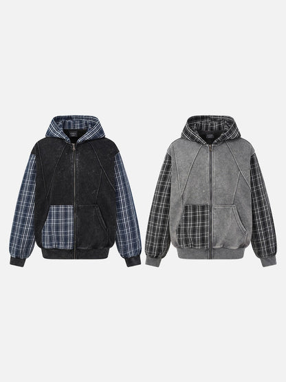 Patchwork Acid-Wash Fleece Hoodie