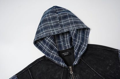 Patchwork Acid-Wash Fleece Hoodie