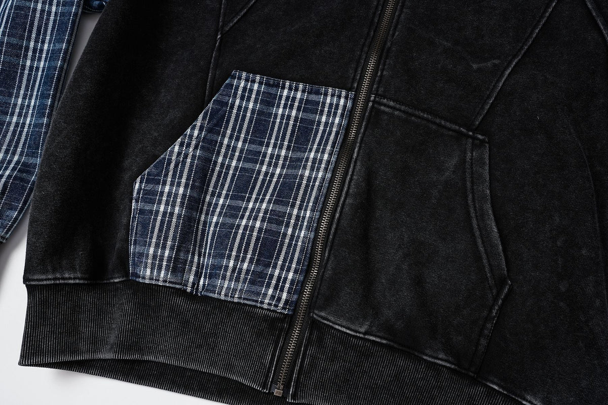 Patchwork Acid-Wash Fleece Hoodie