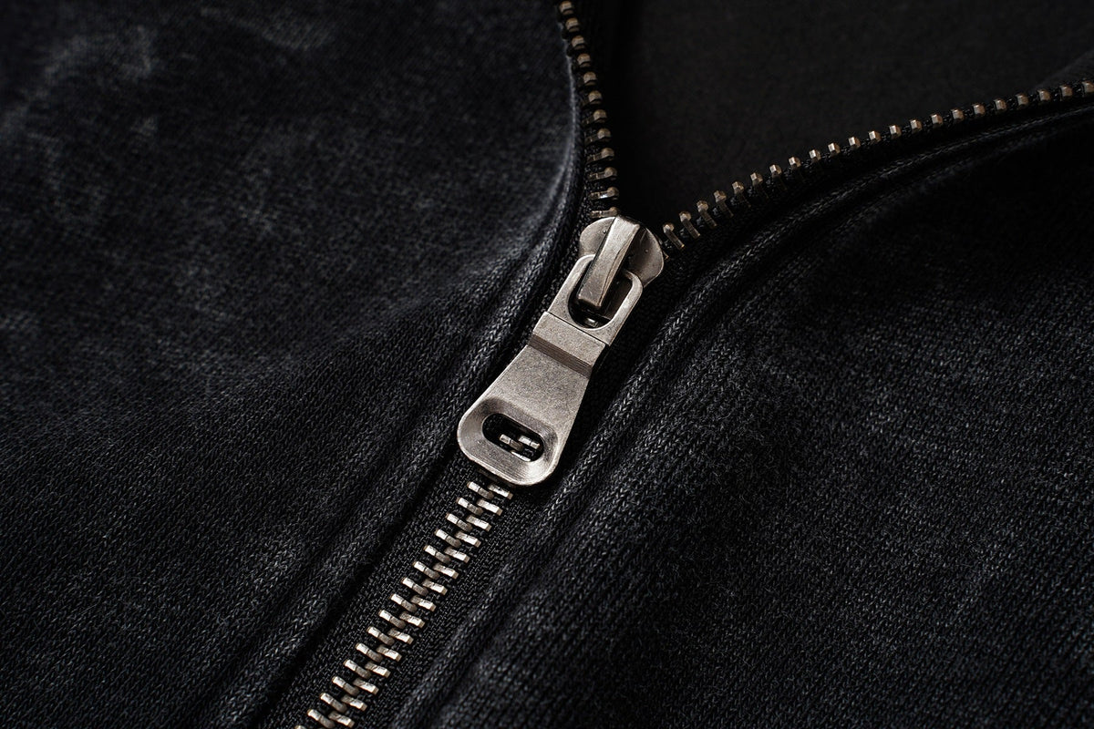 Patchwork Acid-Wash Fleece Hoodie