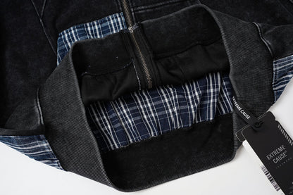 Patchwork Acid-Wash Fleece Hoodie