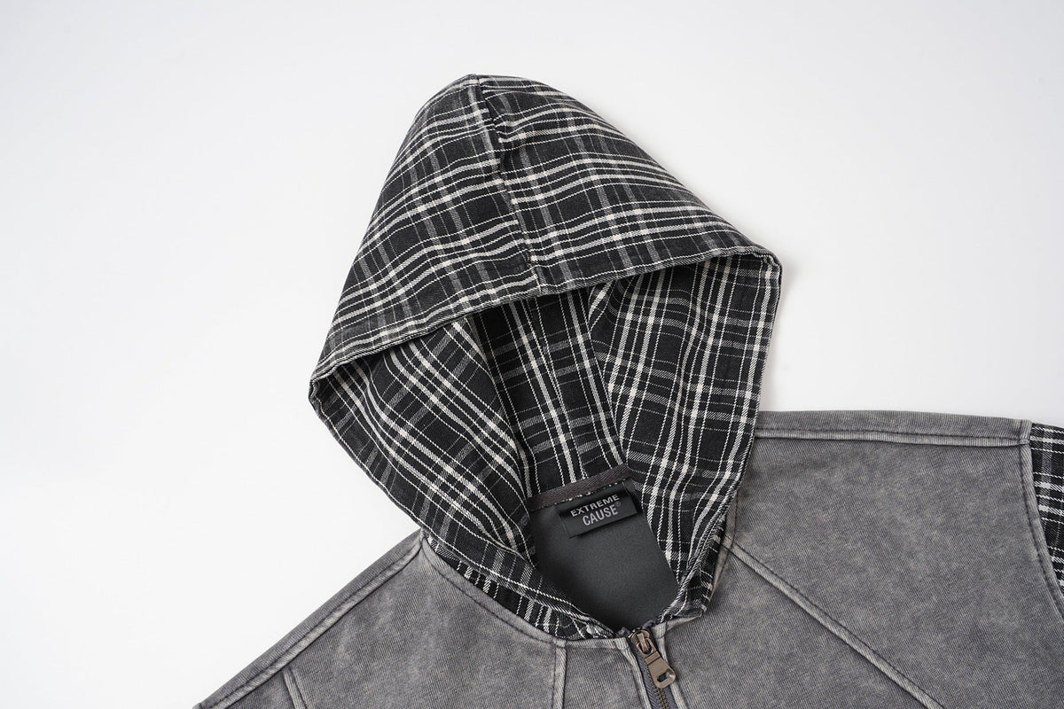 Patchwork Acid-Wash Fleece Hoodie