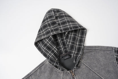 Patchwork Acid-Wash Fleece Hoodie