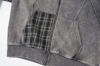 Patchwork Acid-Wash Fleece Hoodie