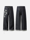 DAXUEN dark indigo wide-leg patchwork embroidered denim jeans