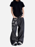 DAXUEN dark indigo wide-leg patchwork embroidered denim jeans